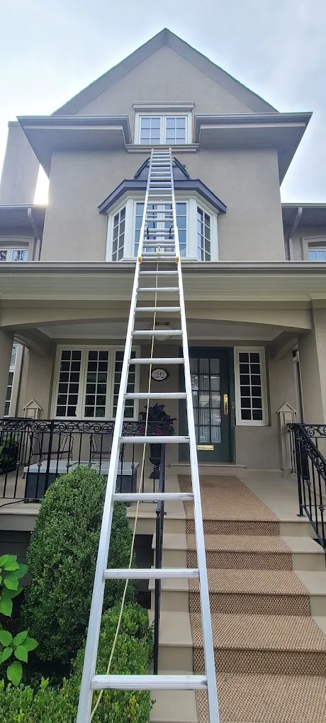 Safe ladder placement for a high dormer window